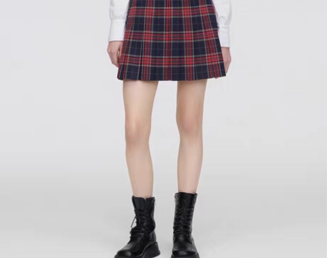 包邮Eland2022年春款  学院风百褶...