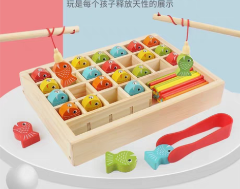 包邮木质钓鱼玩具数字学习盒儿童木制磁性钓鱼...