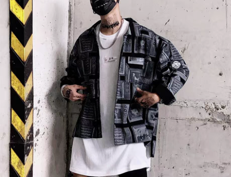 转卖春秋季国潮高街宽松开叉涂鸦衬衫男女情侣...