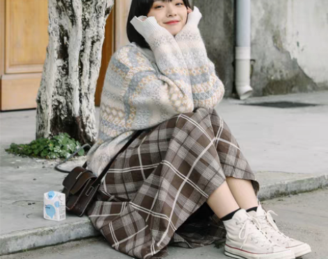 转卖2019新款学生A字大摆奶茶伞裙CHI...