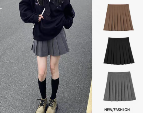 转卖【国庆价】灰色百褶裙女高腰短裙春秋冬2...