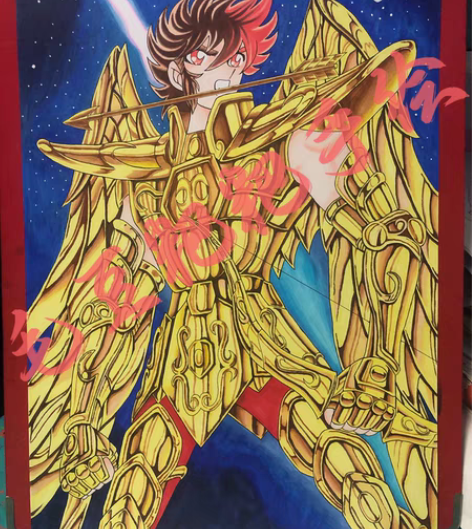 包邮圣斗士星矢 黄金射手圣衣 马克笔手绘，...