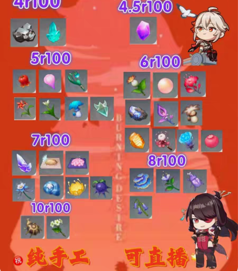 包邮原神采集材料代肝 4R/100    ...