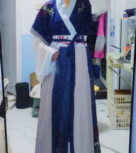 包邮汉服蓝色三件套，交领大袖衫，交领短飞袖...