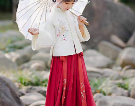 包邮女童汉服立领小鹿袄裙古装超仙唐装中国风...