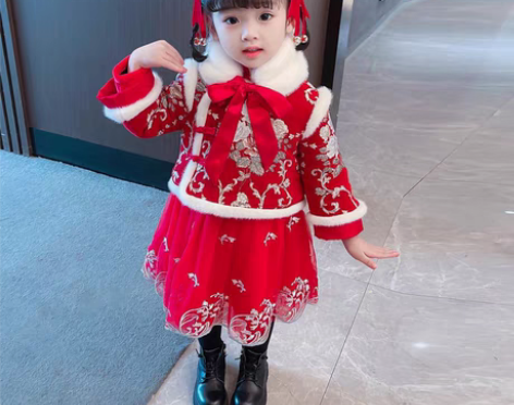包邮[hot]汉服女童冬装加厚过年服洋气儿...