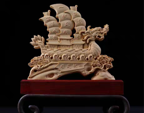 包邮桧木雕刻一帆风顺实木龙舟摆件家居客厅店...