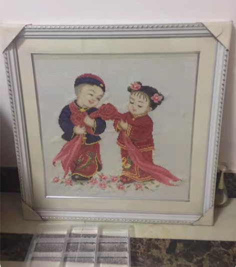 金童玉女十字绣金童玉女十字绣，白色框，长宽...