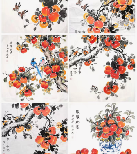 包邮本人纯手绘国画写意柿子斗方68乘68事...