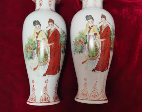 包邮古风瓷器，567手绘人物瓶一对 见图，...