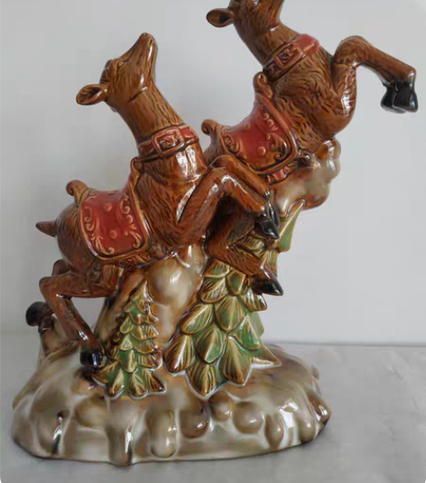 包邮酱釉摆件 酱釉双鹿雕塑瓷摆件，造型生动...