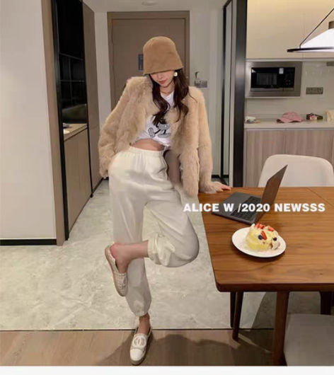 包邮Alice W花花家松紧高腰束脚运动裤...