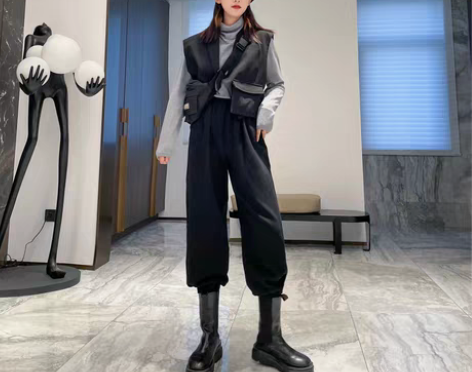 转卖灰色卫裤女秋冬2022新款宽松慵懒休闲...