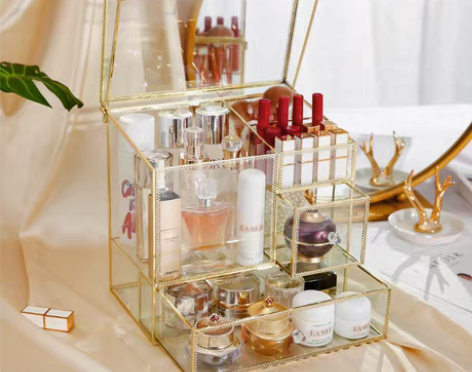 转卖网红玻璃化妆品收纳盒透明口红护肤品首饰...