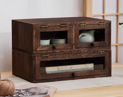 包邮实木茶壶茶杯架桌面茶具收纳盒化妆品口红...