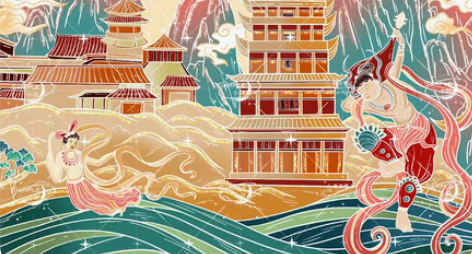 包邮插画设计，临摹 国风 国潮风 国风建筑...