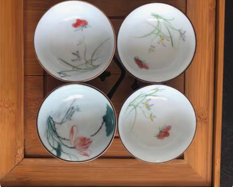 包邮精品手绘青瓷高端杯，主杯1个、客杯3个...