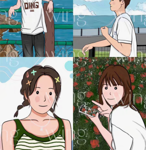 包邮ins风极简手绘头像白菜价漫画卡通情侣...