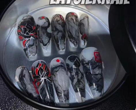 包邮墨莲 国风晕染手绘穿戴甲新中式美甲辣妹...