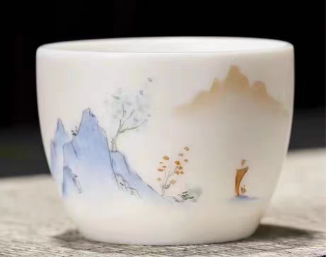 包邮羊脂玉瓷素烧手绘单杯 感兴趣的话点“我...