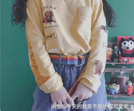 包邮被风吹散的萝卜童趣古着风日系红毛娃娃宽...