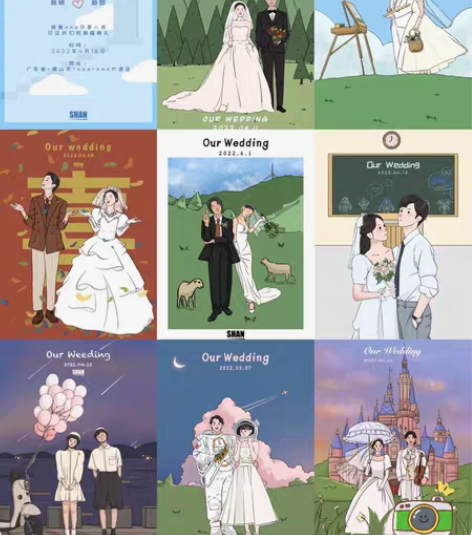 包邮手绘婚纱照复古风婚纱照。 照片转手绘，...