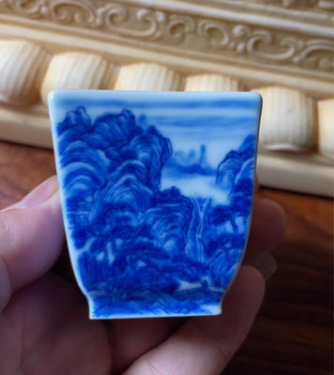 祖传窑 山水四方杯 口经4.5厘米 高5厘...