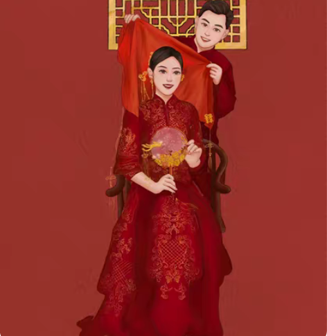 包邮手绘插画 婚礼请柬定制 头像接搞 感兴...