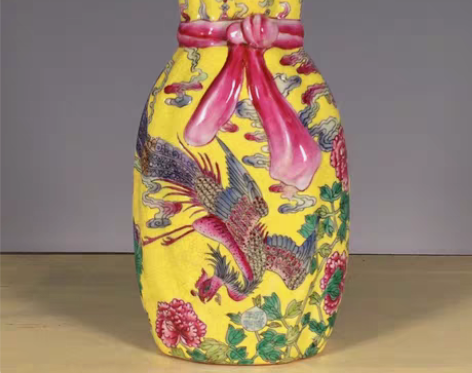 包邮绶带凤纹瓶 福袋 清中期珐琅彩手绘花瓶...