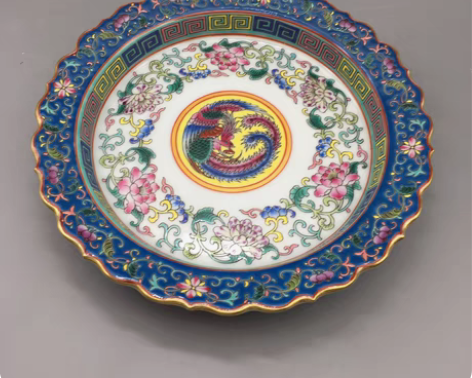 包邮精美手工制作珐琅彩凤凰瓷盘 赏盘 茶盘...