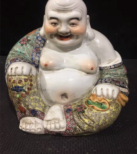 包邮佛像神像摆件朱茂记造手绘珐琅彩弥勒佛笑...