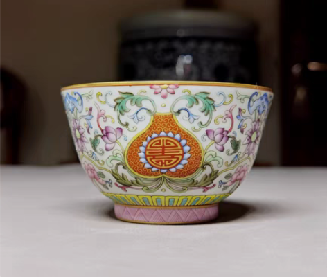 包邮特价景德镇全手工精制珐琅彩福寿连绵纹茶...