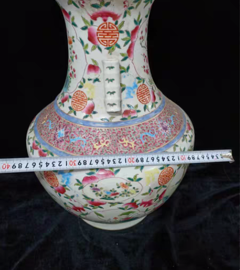 包邮粉彩花鸟寿桃大花瓶 感兴趣的话点“我想...