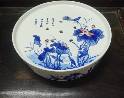 青花秞里红功夫茶盘。23*6公分。 二手宝...