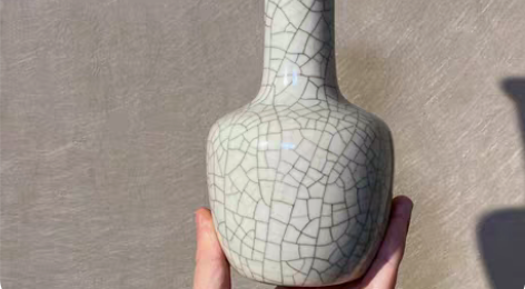 坑口烧哥窑花瓶 坑口烧哥窑锤瓶花器 传统花...