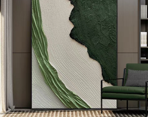 包邮手绘《绿意燎原》抽象简约现代装饰画立体...