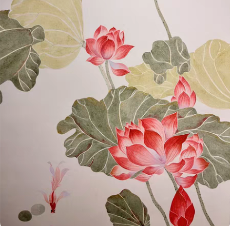 没骨画  并蒂莲 荷花 花开并蒂，好事成双...