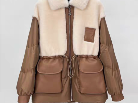 包邮借 | 真水貂毛领皮毛一体拼接羽绒服女...