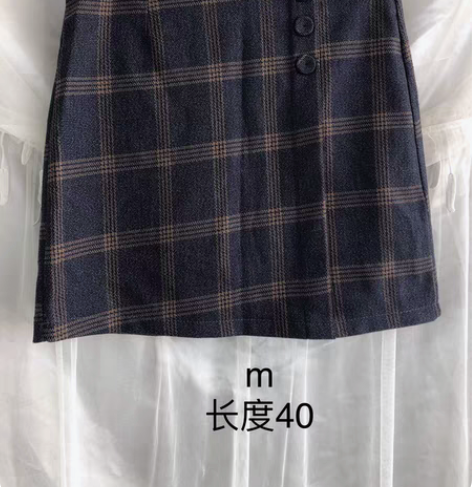 m码格子半身裙女高腰防走光短裙一步包臀a字...
