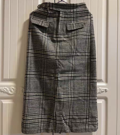 Retro girl黑白格紧身包臀一步裙 ...