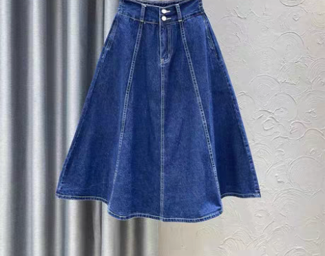 包邮两粒扣a字牛仔大摆裙 新款 时尚 百搭...