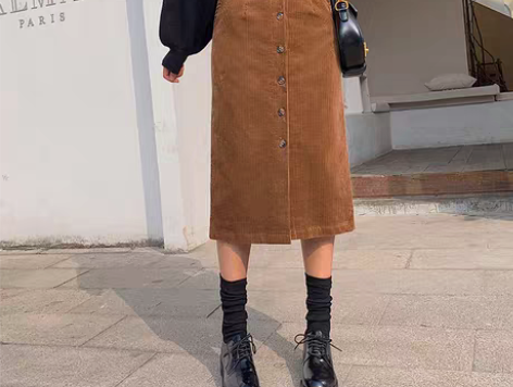 转卖灯芯绒开叉一步裙打底包臀直筒半身裙中长...