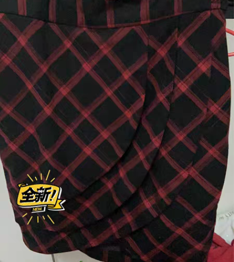 转卖AN系弧形花边前开叉秋包裙一步裙红格子...