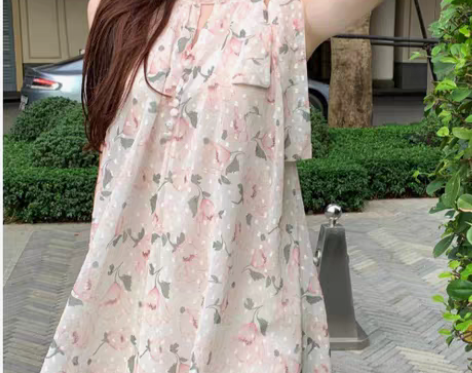 转卖连衣裙女韩版时尚宽松气质挂脖飘带a字裙...