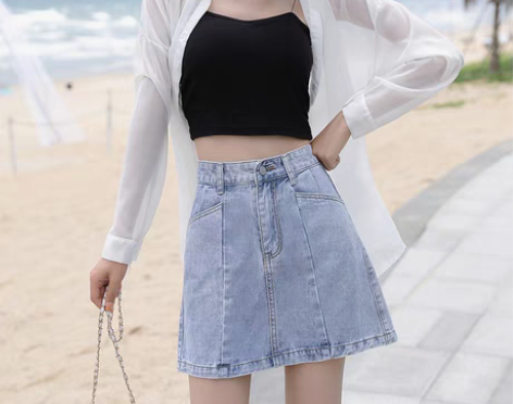 转卖145瘦小个子xs牛仔短裙夏a字裙15...