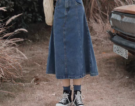 转卖时尚牛仔中长款大摆裙2022春季新款高...