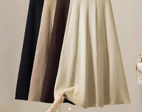 转卖提花针织裙女秋冬新款中长款高腰显瘦半身...