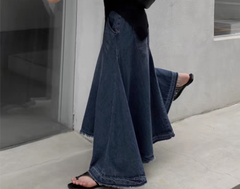 转卖2022秋冬季新款复古蓝高腰牛仔半身长...