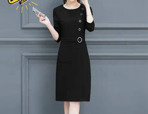 包邮新款好质量收腰显瘦长袖连衣裙2021春...