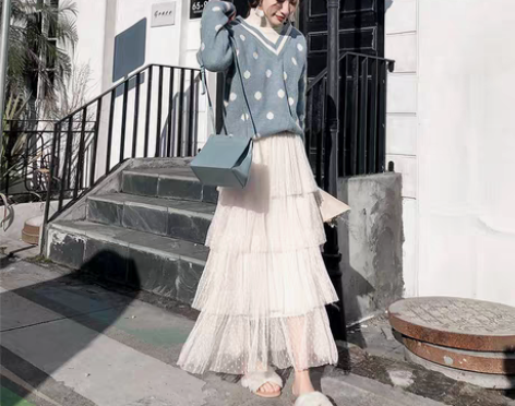 转卖白色抖音仙女网纱裙半身裙女2019春夏...